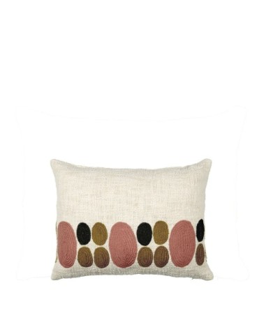 Housse de coussin en polycoton brodé - rose et curry - 40 x 30 cm