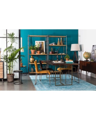 Table à manger chevrons bois et laiton bois foncé 220x90 cm