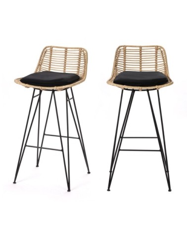 Lot de 2 chaises de bar design en rotin 67cm