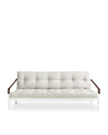 Canapé convertible en bois blanc et tissu ecru 2 places