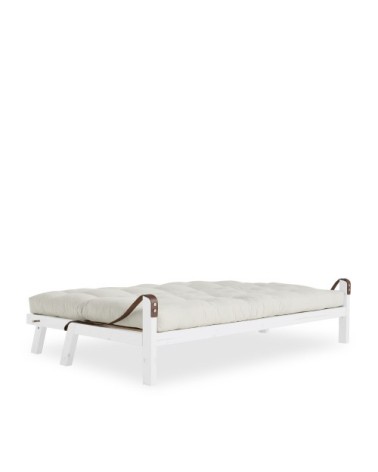 Canapé convertible en bois blanc et tissu ecru 2 places