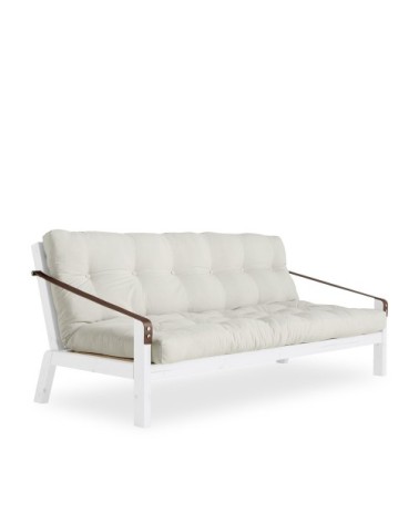 Canapé convertible en bois blanc et tissu ecru 2 places