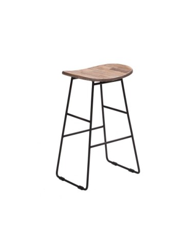 Tabouret de bar 65cm en métal et teck recyclé