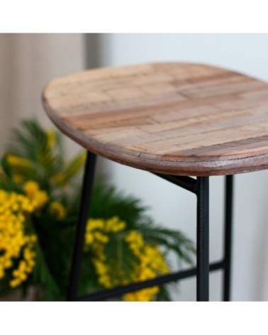 Tabouret de bar 65cm en métal et teck recyclé