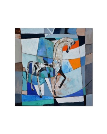 Tableau alu dibond abstrait cheval grec ancien 100x100cm