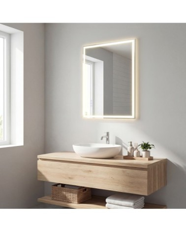 Miroir mural lumineux rectangulaire anti-buée 70,7 x 50,7 cm blanc