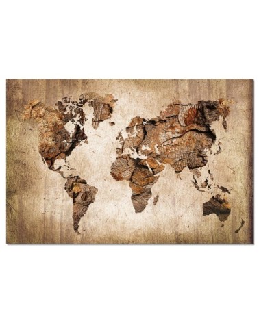 Tableau carte du monde effet bois toile imprimée 50x30cm