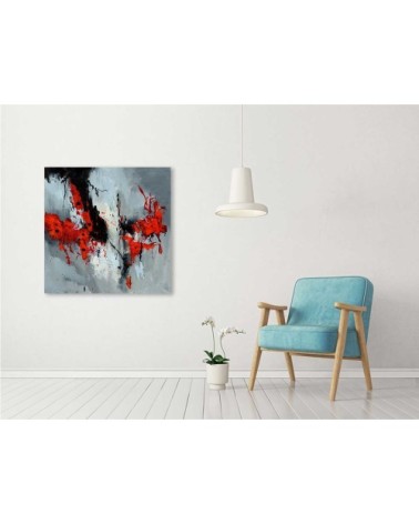 Tableau abstrait moderne coquelicots toile imprimée 80x80cm