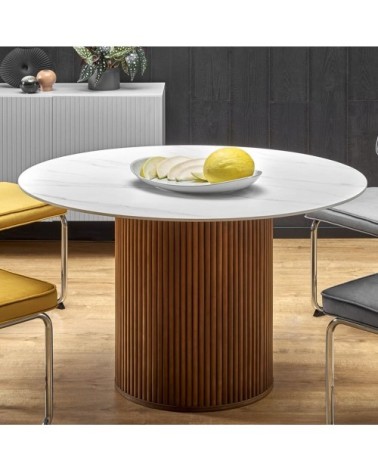 Table à manger design ronde bois & marbre 120cm