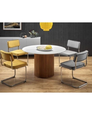 Table à manger design ronde bois & marbre 120cm