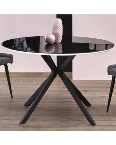 Table ronde noir laqué avec liseré blanc 120cm