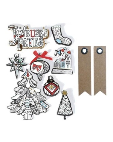 8 stickers 3D de Noël hiver blanc 8cm + 20 étiquettes kraft