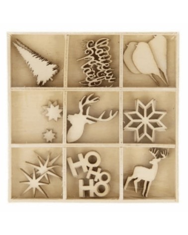 Coffret de 27 mini décorations en bois de Noël