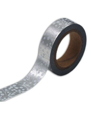 Masking tape feuillages de Noël argenté 10m