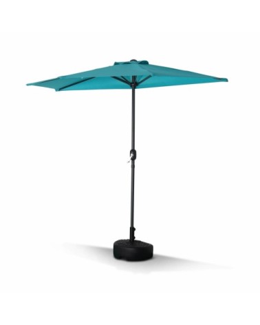 Demi parasol de balcon droit mât en aluminium toile turquoise D250cm
