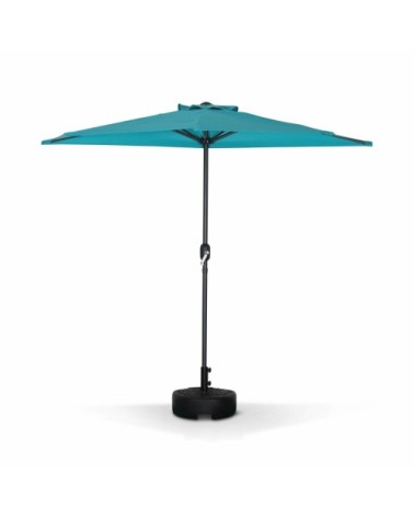 Demi parasol de balcon droit mât en aluminium toile turquoise D250cm