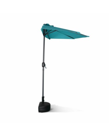 Demi parasol de balcon droit mât en aluminium toile turquoise D250cm