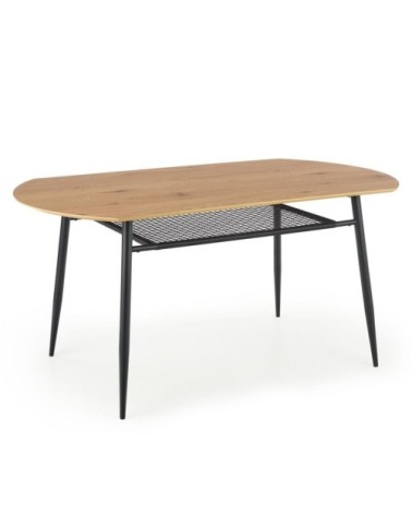 Table de salle à manger chêne doré avec étagère en rotin