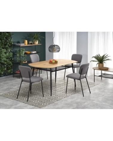 Table de salle à manger chêne doré avec étagère en rotin