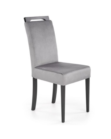 Chaise de salle à manger velours grise avec pieds en bois massif noirs