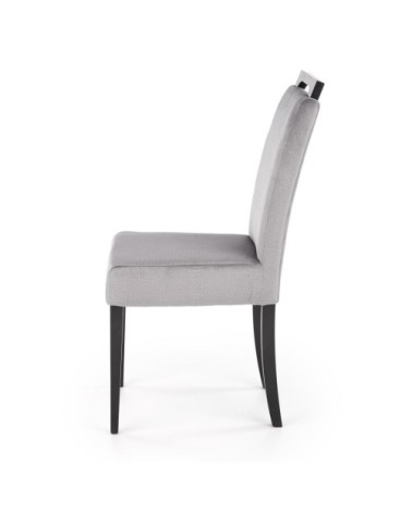 Chaise de salle à manger velours grise avec pieds en bois massif noirs