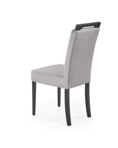 Chaise de salle à manger velours grise avec pieds en bois massif noirs