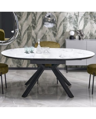 Table à manger ronde extensible style marbre 130-180cm