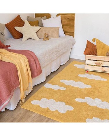 Tapis coton motif nuage moutarde 120x160