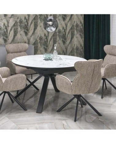 Table à manger ronde extensible style marbre 130-180cm