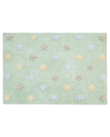 Tapis coton vert motif petites étoiles 120x160