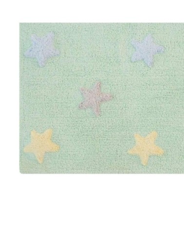 Tapis coton vert motif petites étoiles 120x160