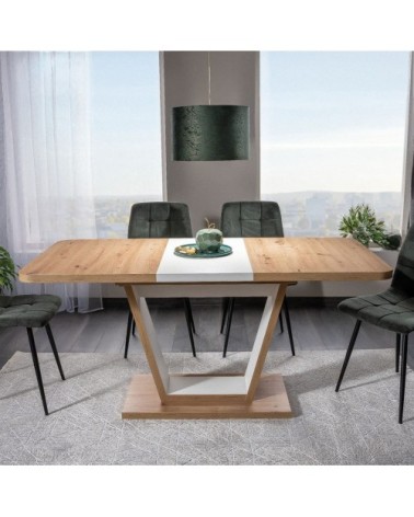 Table à manger extensible aspect chêne et blanc mat 120-160cm