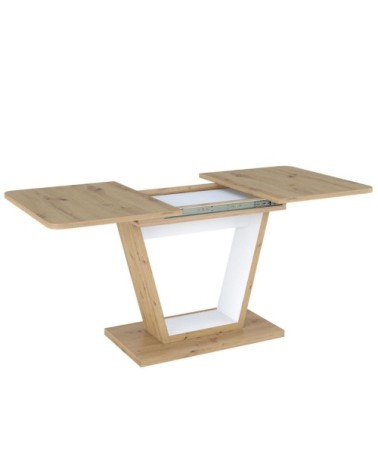 Table à manger extensible aspect chêne et blanc mat 120-160cm