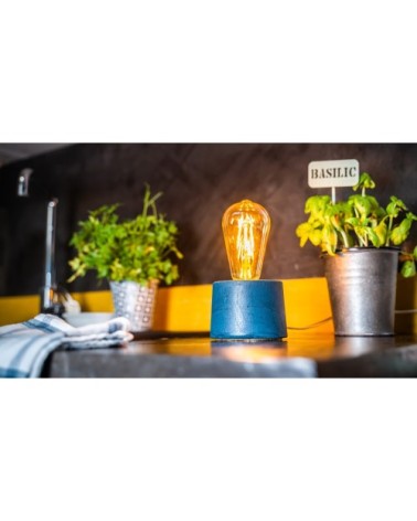 Lampe cylindrique en béton bleu pétrole fabrication artisanale