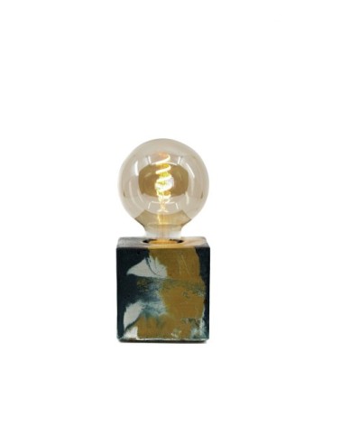 Lampe cube marbré en béton jaune & bleu
