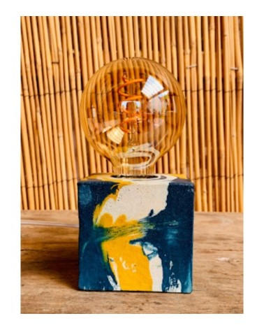 Lampe cube marbré en béton jaune & bleu