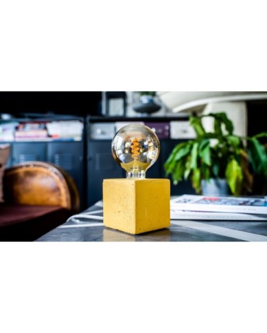 Lampe cube en béton jaune moutarde fabrication artisanale