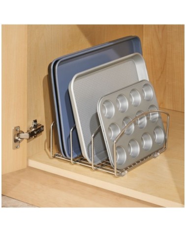 Organiseur couvercles et poêles acier chrome - Argent