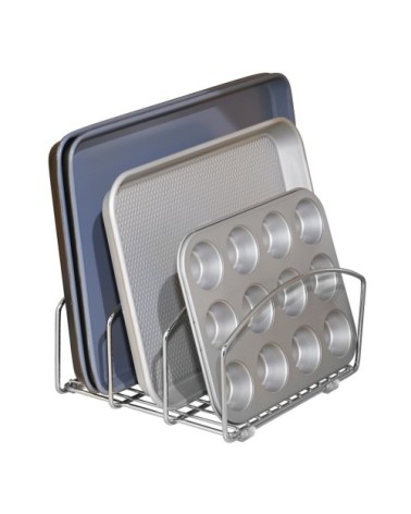 Organiseur couvercles et poêles acier chrome - Argent