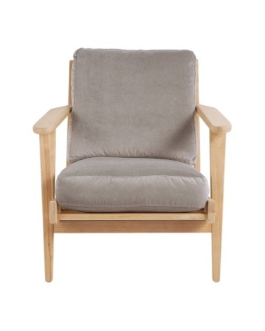 Fauteuil déhoussable velours hévéa finition bois blond 72x88x73