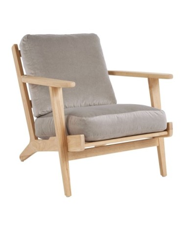 Fauteuil déhoussable velours hévéa finition bois blond 72x88x73
