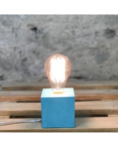 Lampe cube en béton turquoise fabrication artisanale