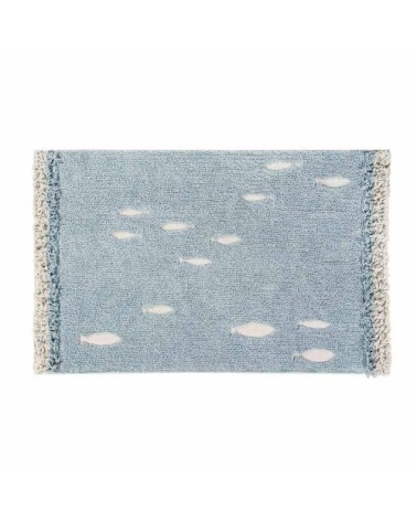 Tapis coton bleu motif poissons 120x190cm