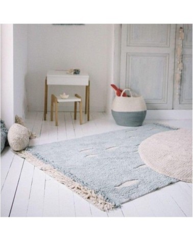 Tapis coton bleu motif poissons 120x190cm