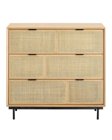 Commode en bois de chêne clair et cannage