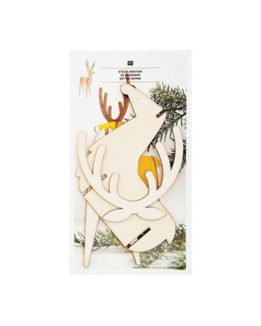 Décoration de Noël en bois renne en relief