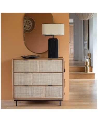 Commode en bois de chêne clair et cannage