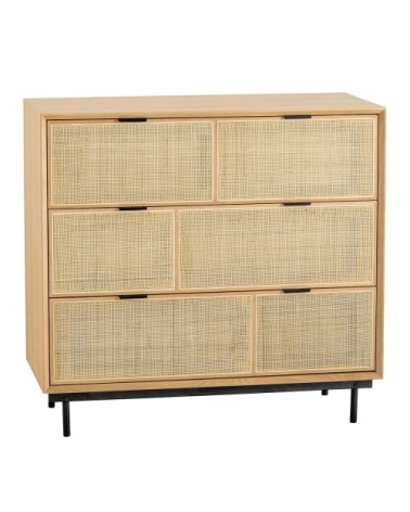 Commode en bois de chêne clair et cannage