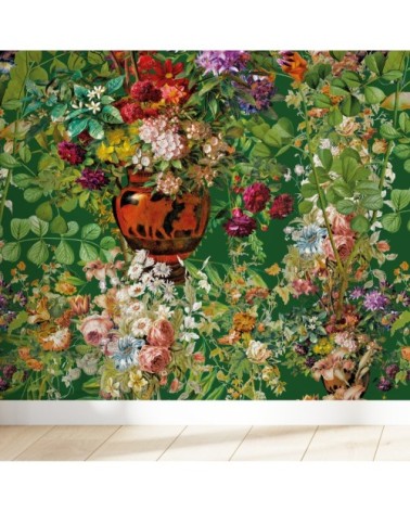 Papier peint motifs fleurs feuillage vert 255x260cm