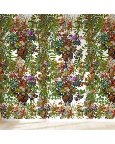 Papier peint motifs fleurs feuillage blanc  255x260cm